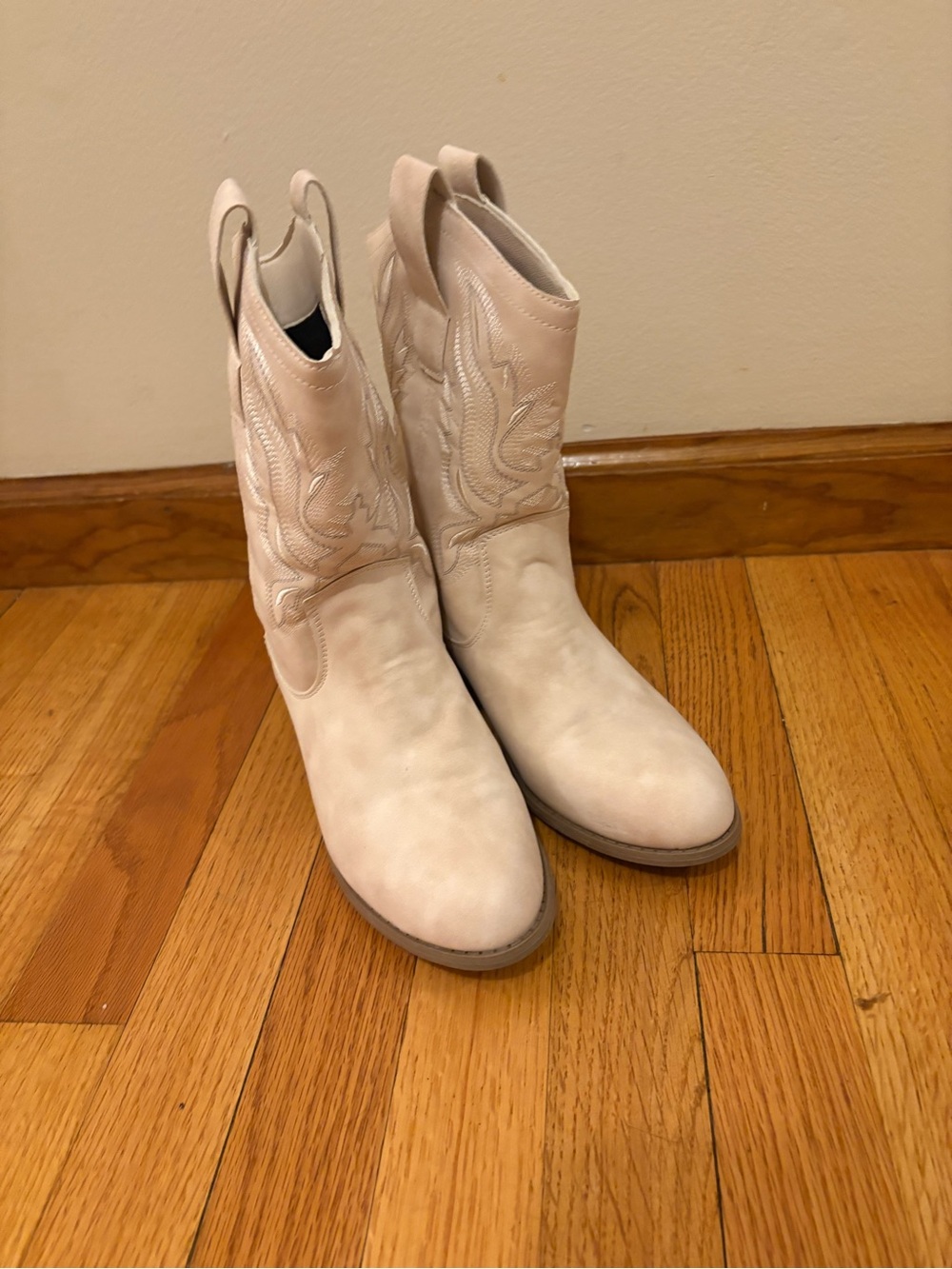 Women's Cream Western Ankle Boots - Elegant Embroidered Leather